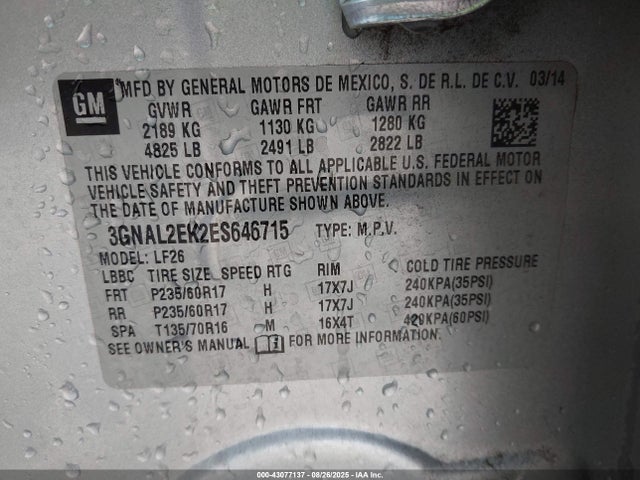 Chevrolet lea 2014 3GNAL2EK2ES646715 Image 9