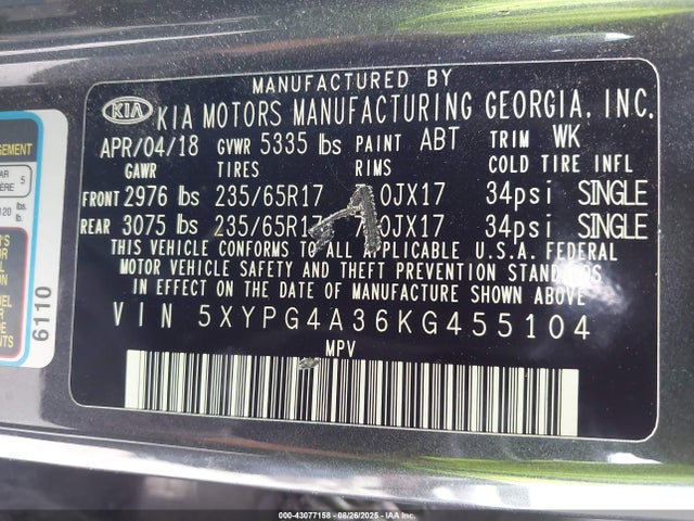 5XYPG4A36KG455104 KIA gdi theta-ii