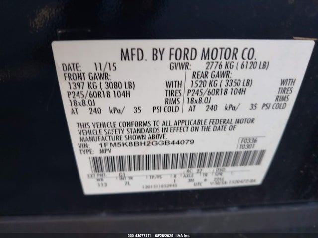 Ford Explorer 2016 1FM5K8BH2GGB44079 Image 9