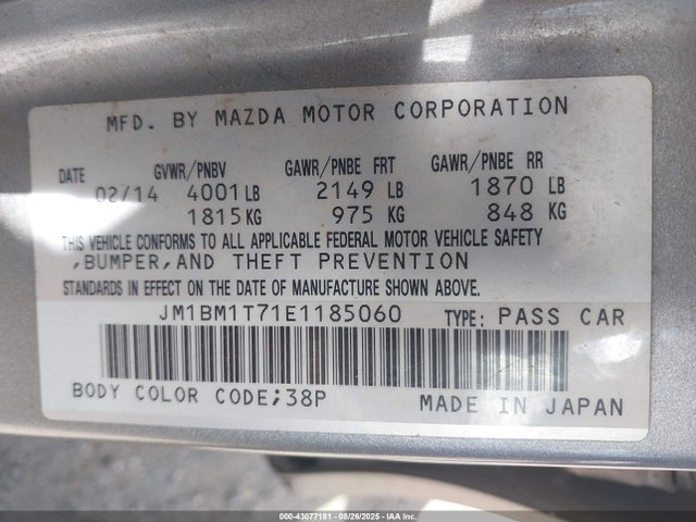 Mazda pe 2014 JM1BM1T71E1185060 Image 9