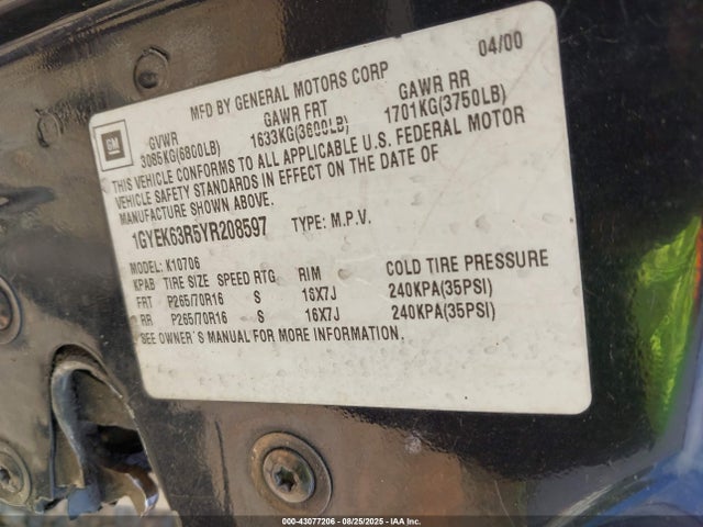 2000 CADILLAC ESCALADE 1GYEK63R5YR208597 Photo 8