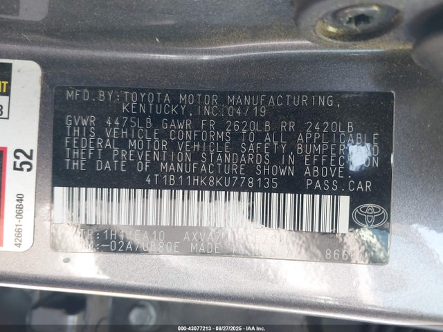 4T1B11HK8KU778135 Toyota a25a-fks