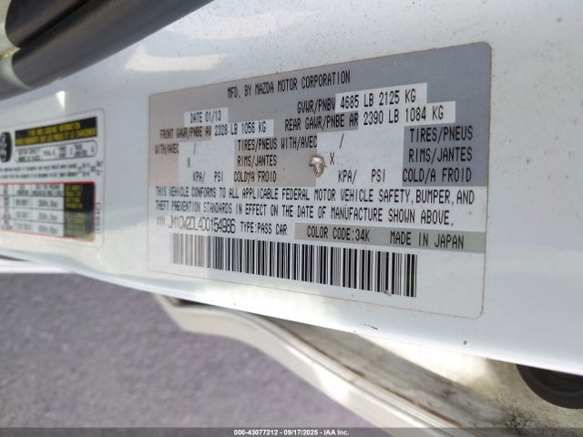 43077212 :رقم المزاد ، JM1CW2DL4D0154986 vin ، 2013 Mazda Mazda5 Grand Touring مزاد بيع