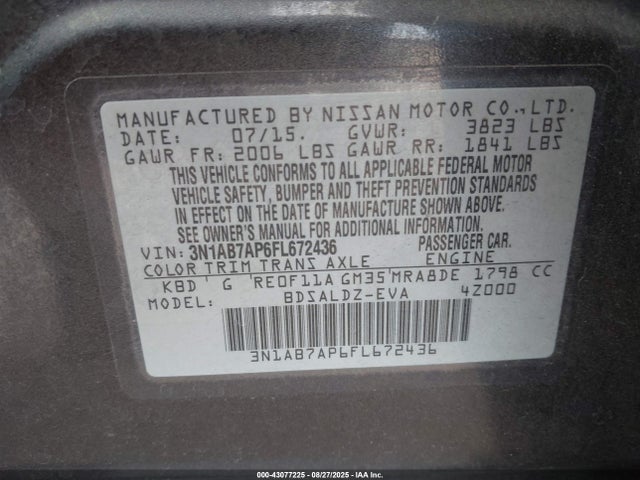 3N1AB7AP6FL672436 Nissan Sentra