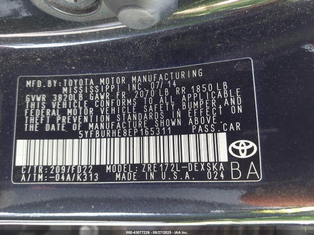 5YFBURHE8EP165311 Toyota 2zr-fe