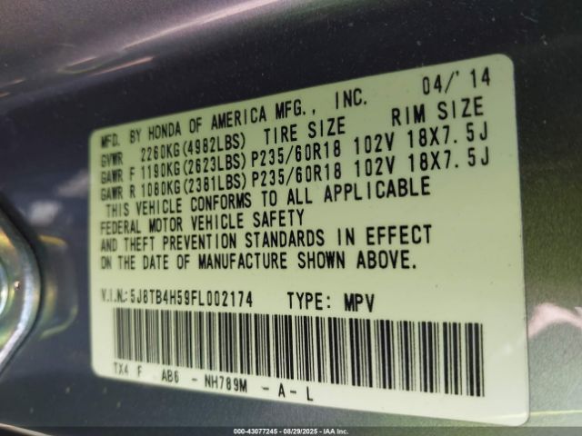 2015 ACURA RDX 5J8TB4H59FL002174 Photo 8