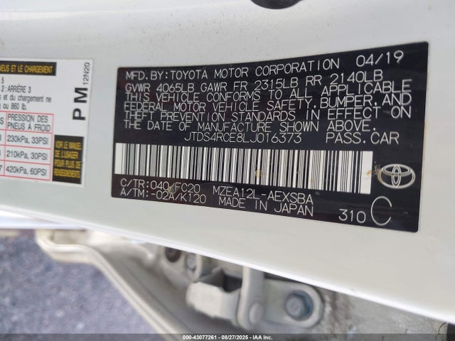 JTDS4RCE8LJ016373 Toyota m20-fks