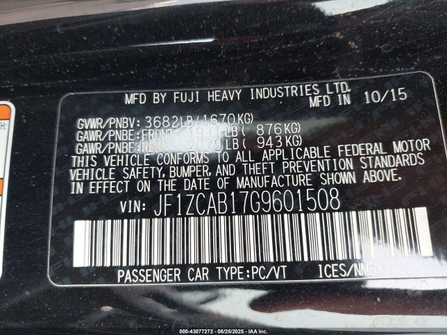 JF1ZCAB17G9601508 Subaru 2.0 na