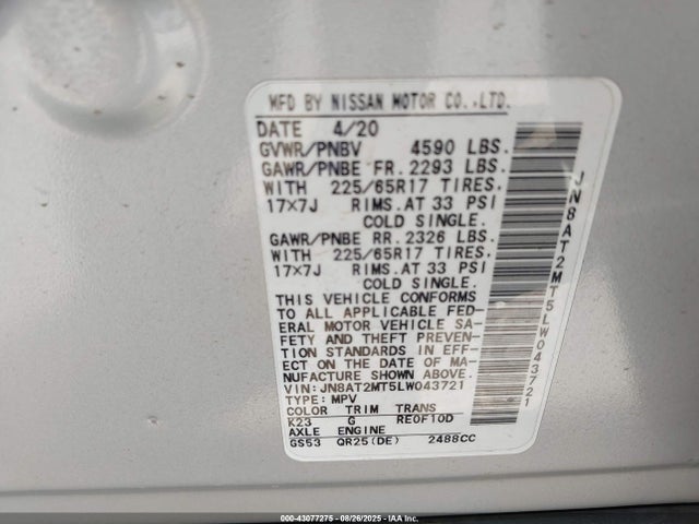 JN8AT2MT5LW043721 Nissan 2020