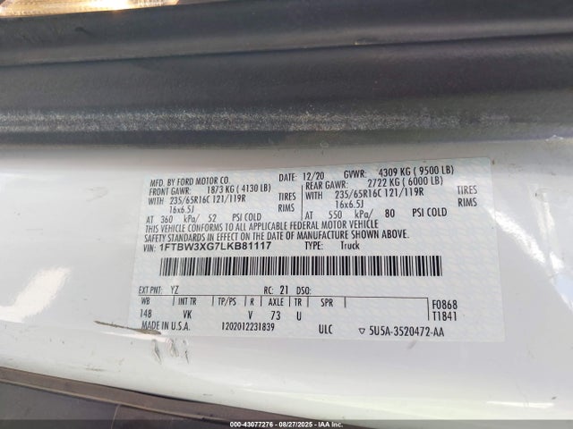 1FTBW3XG7LKB81117 Ford 2020