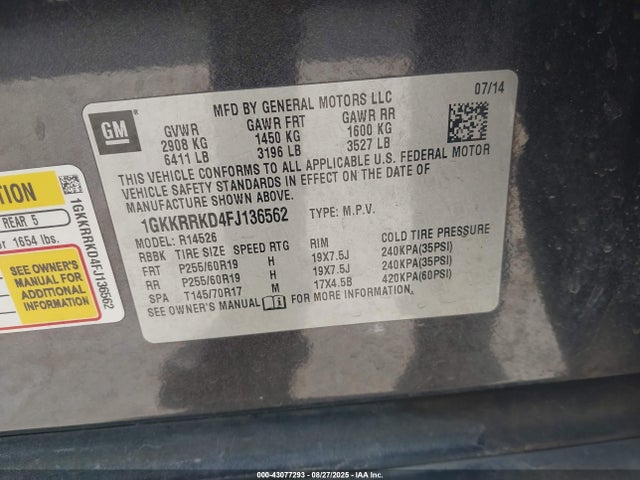 GMC llt 2015 1GKKRRKD4FJ136562 Image 9