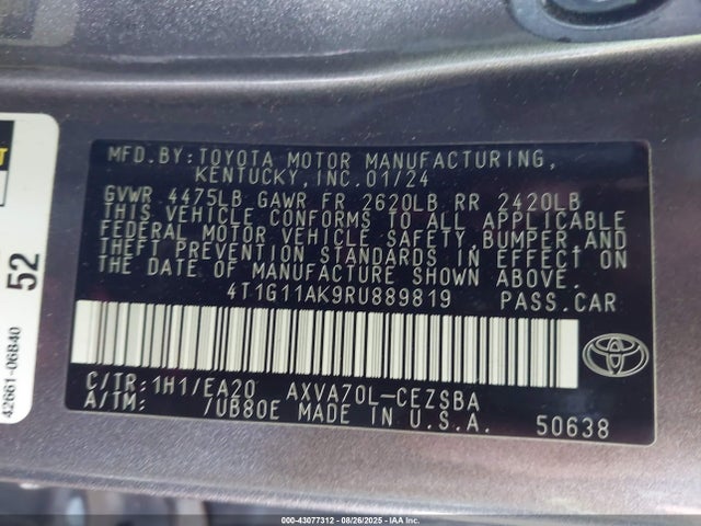 4T1G11AK9RU889819 Toyota a25a-fks