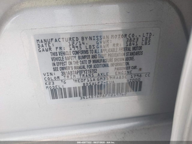 3N1AB7AP8FY219762 Nissan 2015