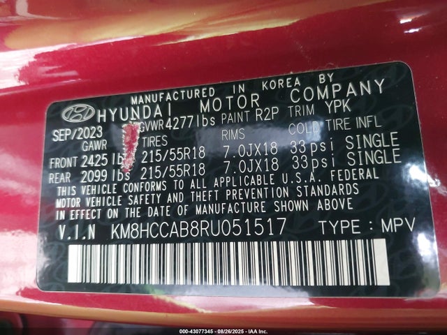 KM8HCCAB8RU051517 Hyundai mpi nu pe