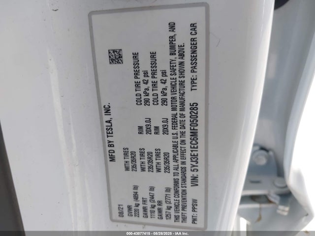 2021 TESLA MODEL 3 5YJ3E1EC6MF050285 Photo 8