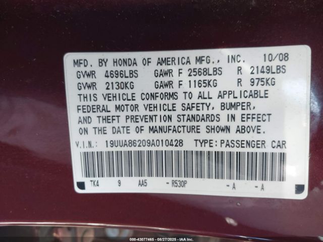 2009 ACURA TL 19UUA86209A010428 Photo 8