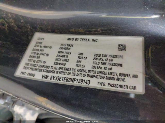 2022 TESLA MODEL 3 5YJ3E1EB3NF139143 Photo 8