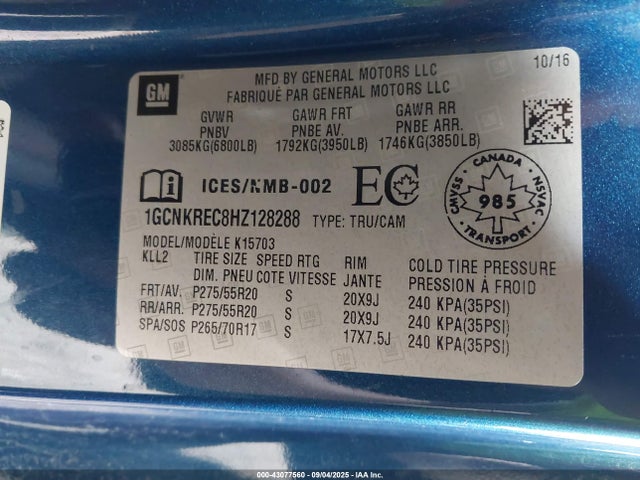 1GCNKREC8HZ128288 Chevrolet l83 - sidi: spark ignited direct injection, vvt: variable valve timing, afm, e85 max, alum