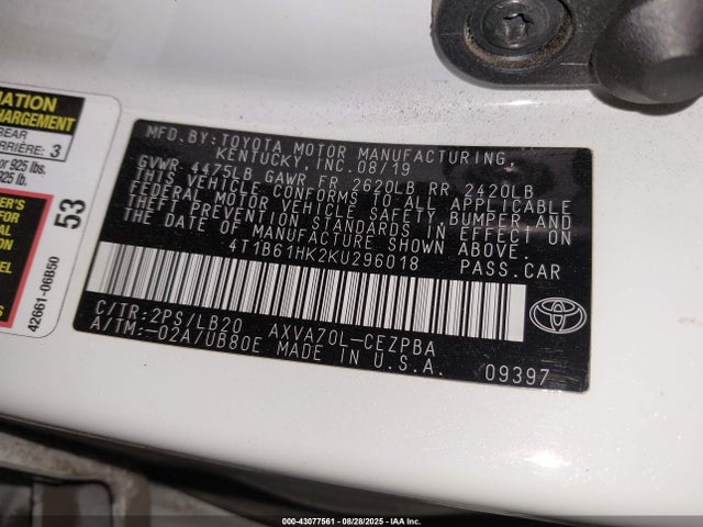 4T1B61HK2KU296018 Toyota a25a-fks
