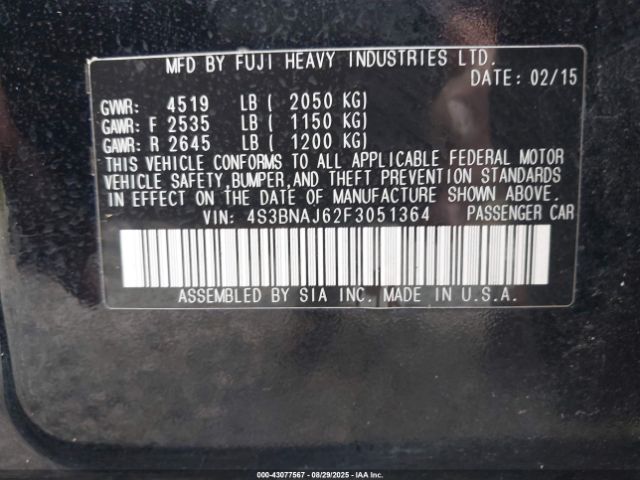 2015 SUBARU LEGACY 4S3BNAJ62F3051364 Photo 8