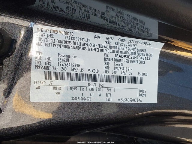 1FADP3E25HL348143 Ford 2.0l gdi