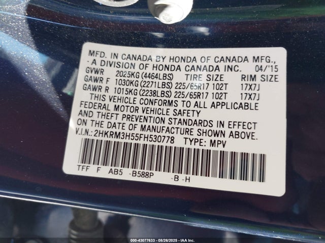2HKRM3H55FH530778 Honda k24w9/k24v1