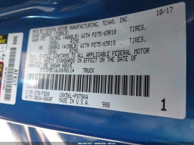 5TFDY5F16JX698114 Toyota 3ur-fe