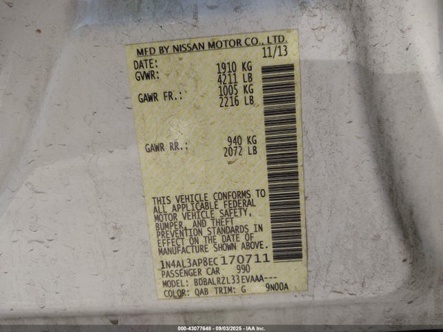 1N4AL3AP8EC170711 Nissan 2014