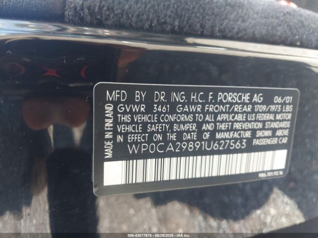 2001 PORSCHE BOXSTER WP0CA29891U627563 Photo 8