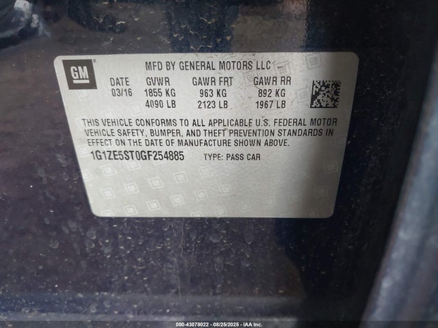 1G1ZE5ST0GF254885 Chevrolet lfv - di: direct injection, vvt, gen1 gmna