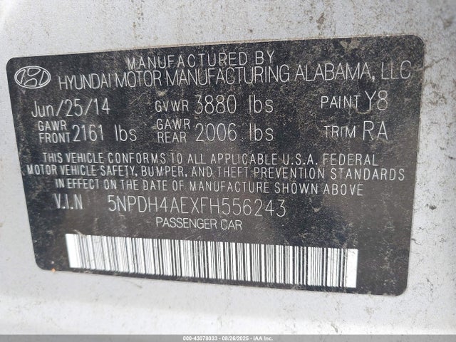 Hyundai dohc mpi nu 2015 5NPDH4AEXFH556243 Image 9