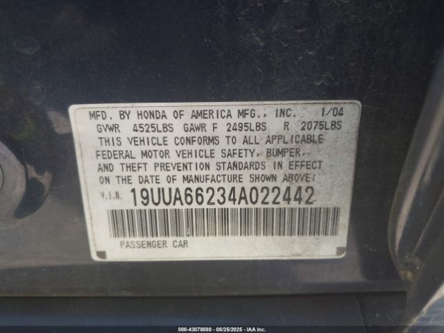 2004 ACURA TL 19UUA66234A022442 Photo 8