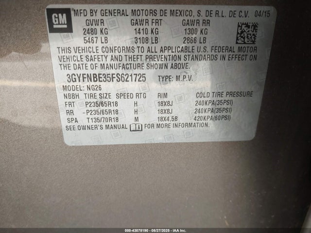 2015 CADILLAC SRX 3GYFNBE35FS621725 Photo 8