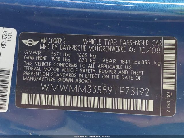2009 MINI COOPER S CLUBMAN WMWMM33589TP73192 Photo 8