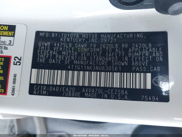 4T1G11AK3NU630561 Toyota a25a-fks