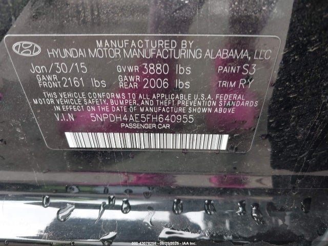 Hyundai dohc mpi nu 2015 5NPDH4AE5FH640955 Image 9
