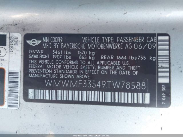 2009 MINI COOPER WMWMF33549TW78588 Photo 8