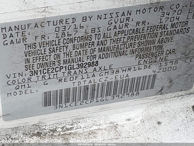Nissan VERSA NOTE 2016 3N1CE2CP1GL392988 Image 9