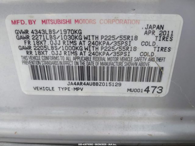 2011 MITSUBISHI OUTLANDER SPORT JA4AR4AU8BZ015129 Photo 8