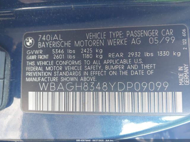 2000 BMW 740IL WBAGH8348YDP09099 Photo 8