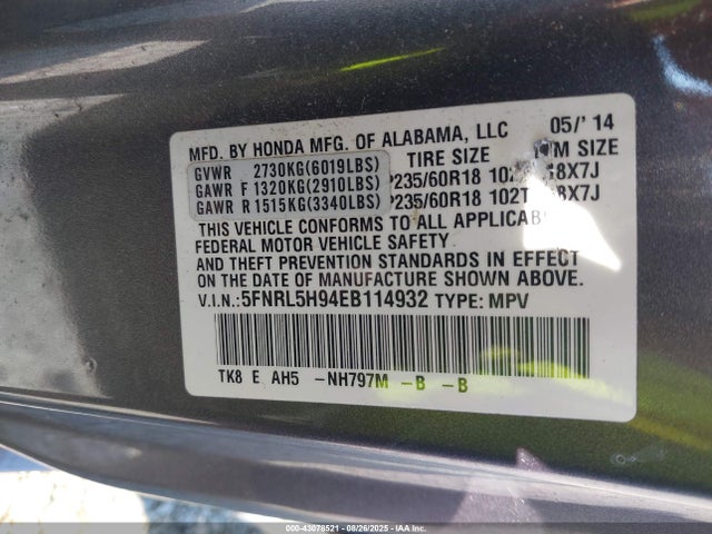 Honda j35z8 2014 5FNRL5H94EB114932 Image 9