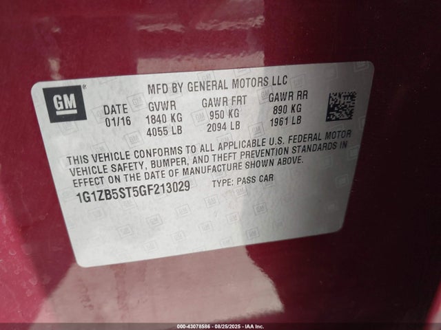 1G1ZB5ST5GF213029 Chevrolet lfv - di: direct injection, vvt, gen1 gmna
