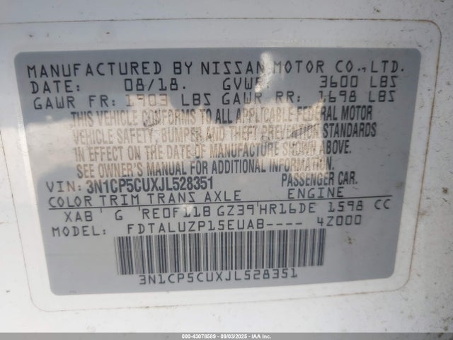 3N1CP5CUXJL528351 Nissan 2018