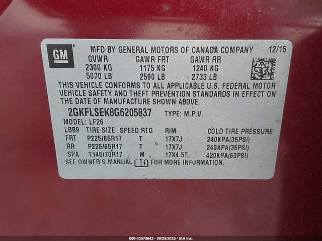 2GKFLSEK8G6205837 GMC lea - e85 max, aluminum