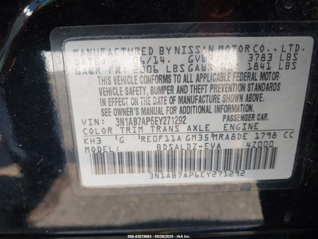 3N1AB7AP6EY271292 Nissan 2014