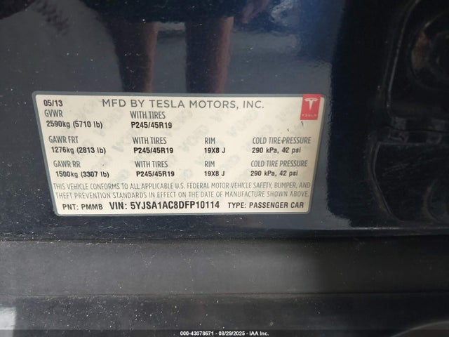 Продажа на аукционе авто 2013 Tesla Model S, vin: 5YJSA1AC8DFP10114, номер лота: 43078671