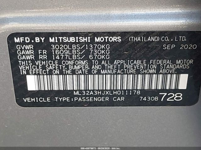 2020 MITSUBISHI MIRAGE ML32A3HJXLH011178 Photo 8