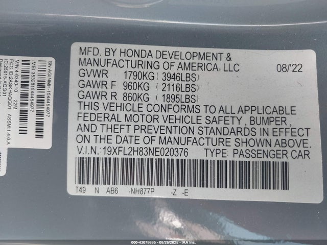 19XFL2H83NE020376 Honda k20c2
