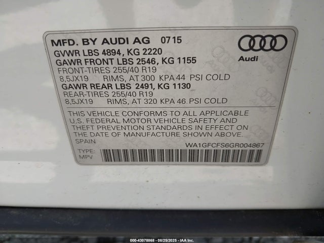 2016 AUDI Q3 WA1GFCFS6GR004867 Photo 8