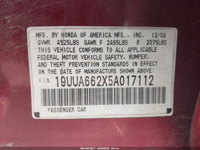 2005 ACURA TL 19UUA662X5A017112 Photo 8